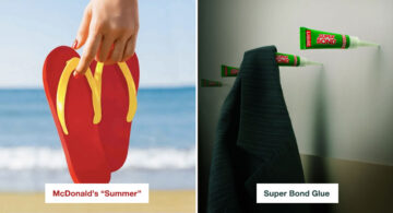 Clever ads with creative art direction featuring McDonald’s summer flip-flops and Super Bond Glue