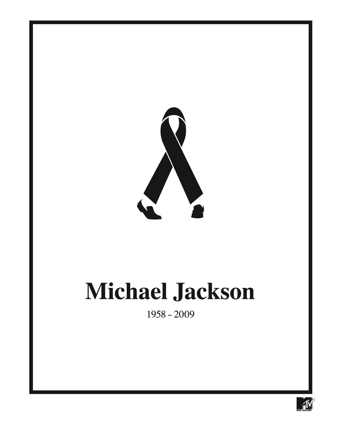 MTV tribute ad for Michael Jackson using a black ribbon shaped like his iconic moonwalk stance