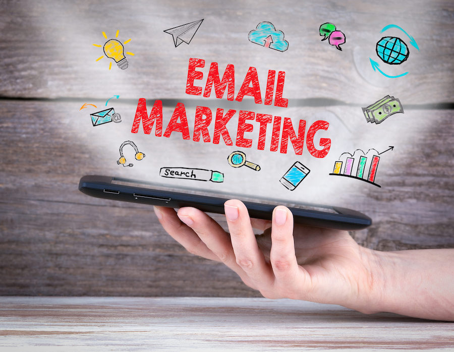“Email Marketing” words from a mobile device