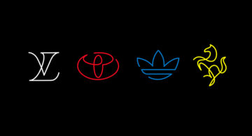 Famous logos of Louis Vuitton, Toyota, Adidas, and Ferrari recreated using a single continuous line.
