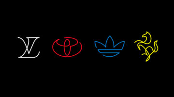 Famous logos of Louis Vuitton, Toyota, Adidas, and Ferrari recreated using a single continuous line.