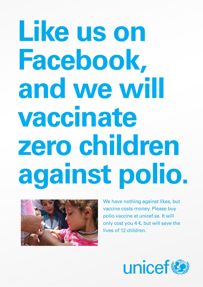 Like us on Facebook, and we will vaccinate zero children against polio. - UNICEF Like us on Facebook, and we will vaccinate zero children against polio. - UNICEF