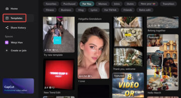 CapCut PC template selection interface showcasing various trending video templates for editing and customization.