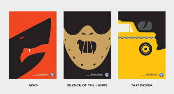 Negative space illustrations featuring Jaws, Silence of the Lambs, and Taxi Driver posters