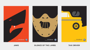 Negative space illustrations featuring Jaws, Silence of the Lambs, and Taxi Driver posters