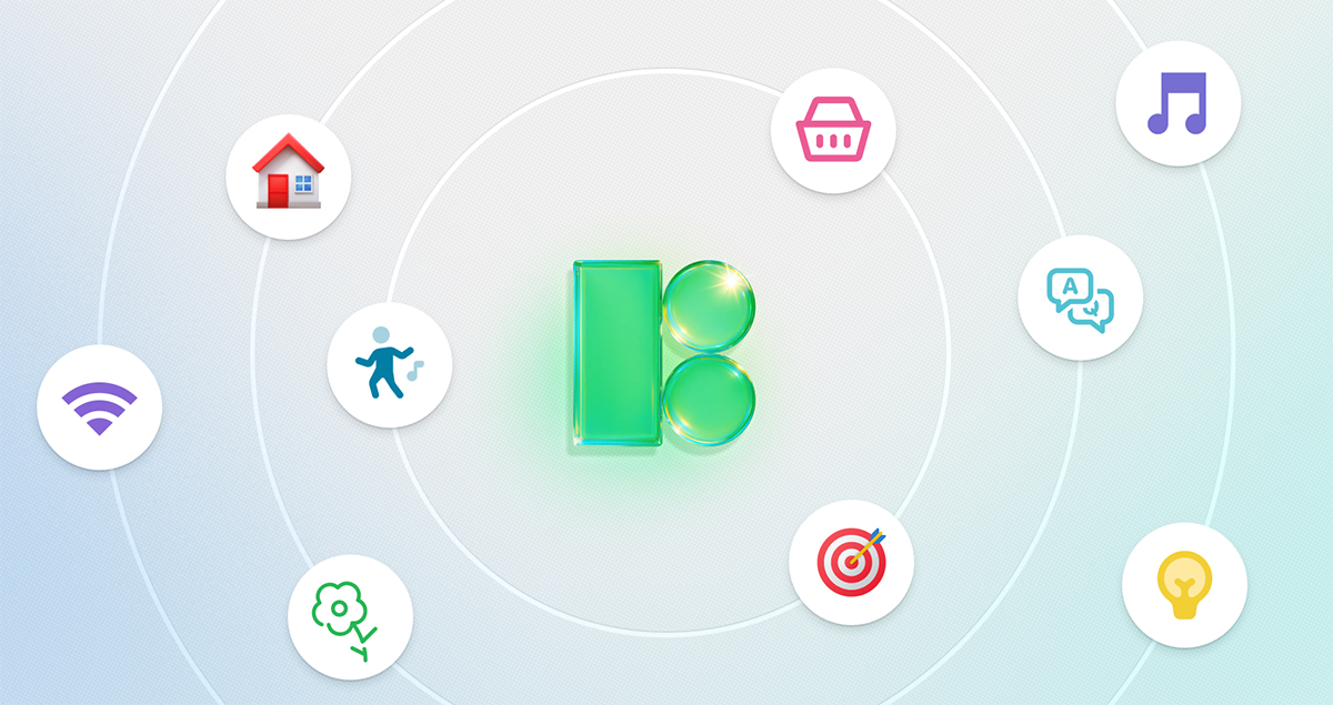 Icons8 logo with surrounding icons representing categories like home, shopping, music, translation, and more
