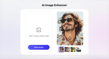 AI image enhancer interface with before and after comparison of an enhanced photo