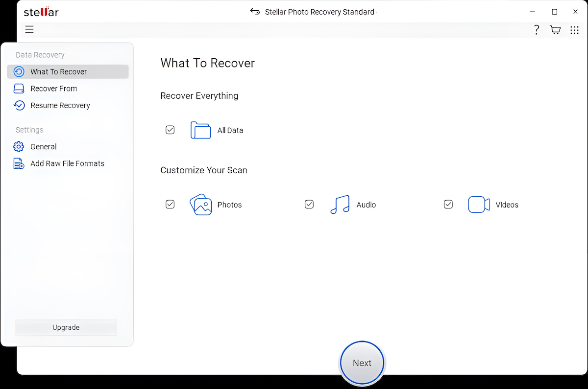 Selecting Photos option in Stellar Photo Recovery software to scan deleted images