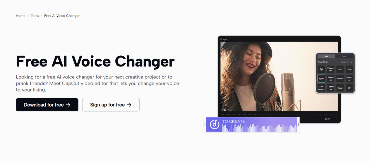 Free AI voice changer interface in CapCut video editor