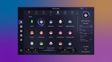 EaseUS VoiceWave dashboard showing multiple human voice presets and customization controls used for Roblox voice changing.