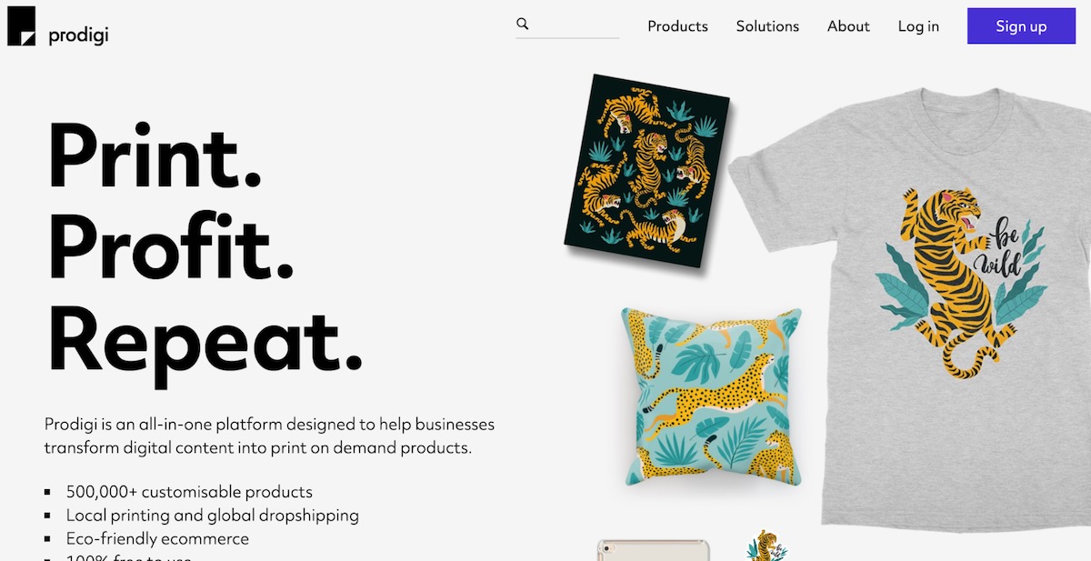 Prodigi print on demand platform showcasing apparel and home decor products