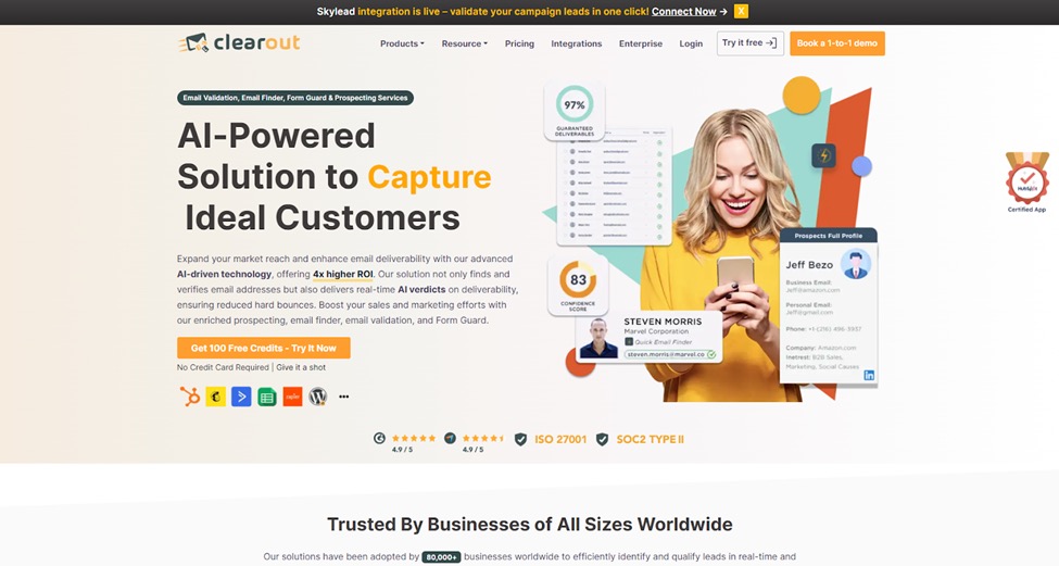 Clearout AI-powered email validation and lead capture tool
