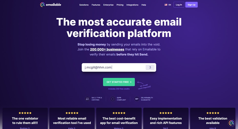 Emailable email verification platform interface
