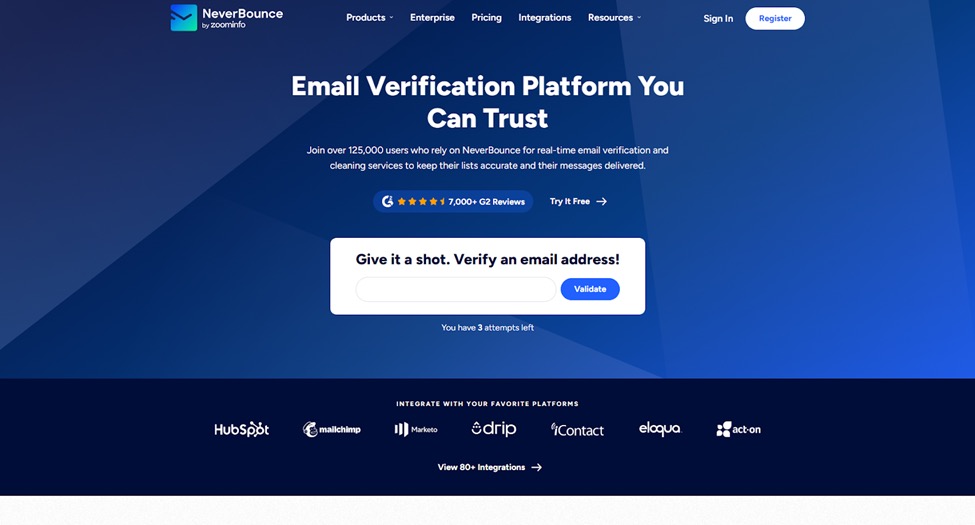 NeverBounce email verification platform homepage