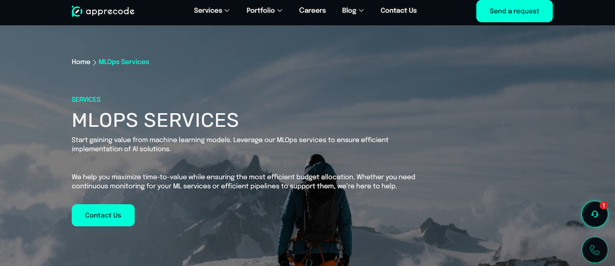 AppRecode MLOps services page focused on model deployment and monitoring