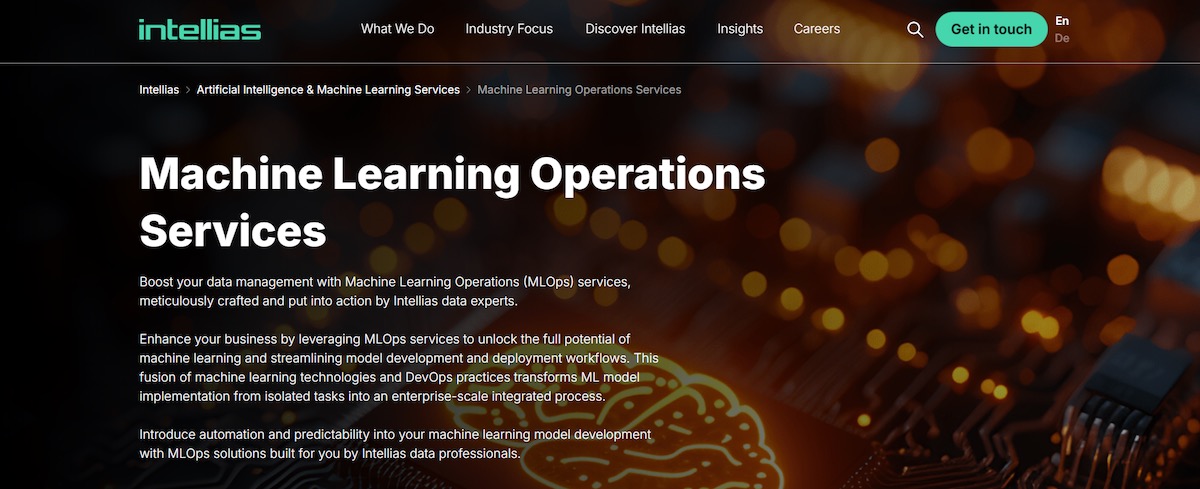 Intellias machine learning operations (MLOps) services page