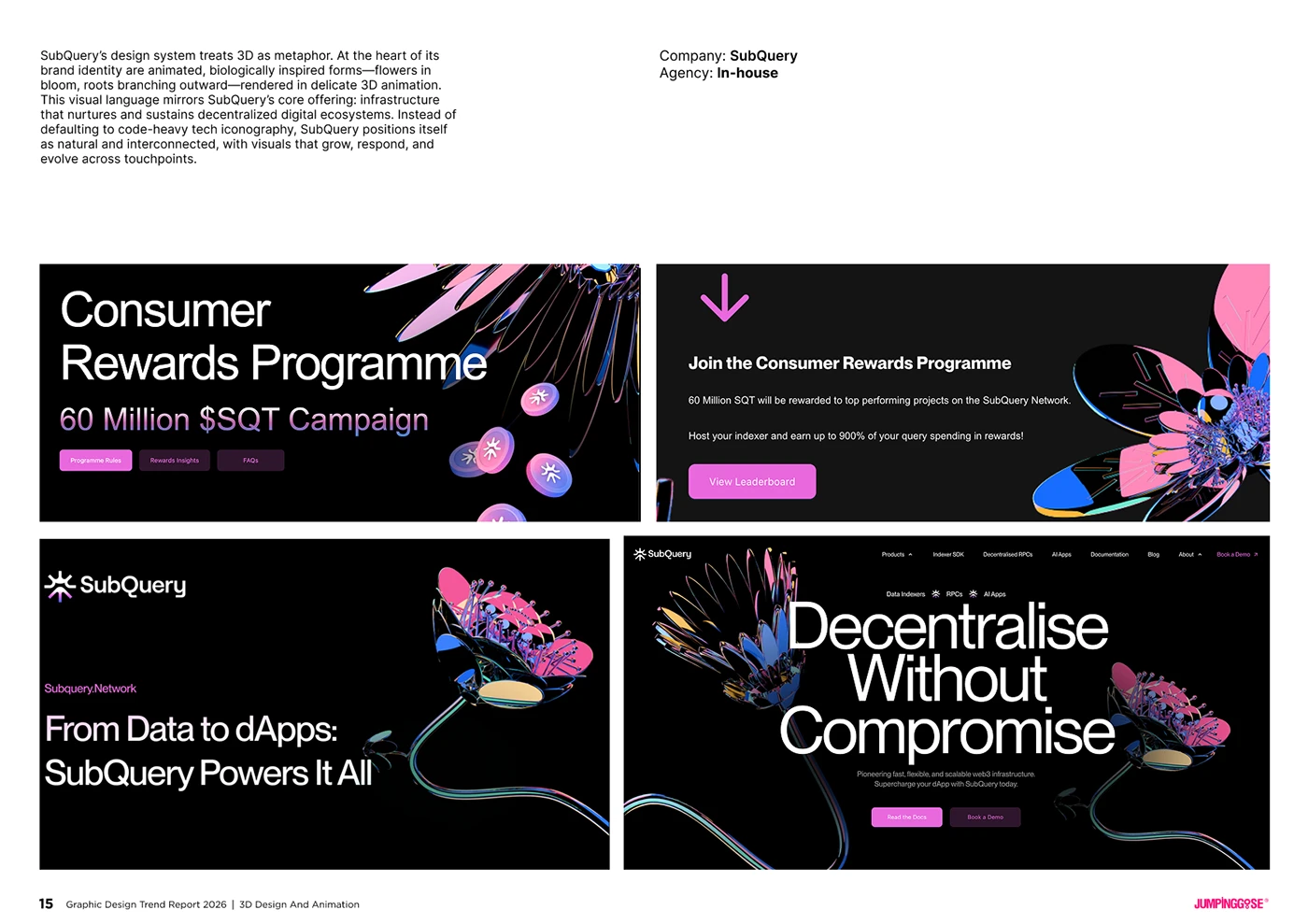 Expressive 3D design element combined with typography and layout for digital branding