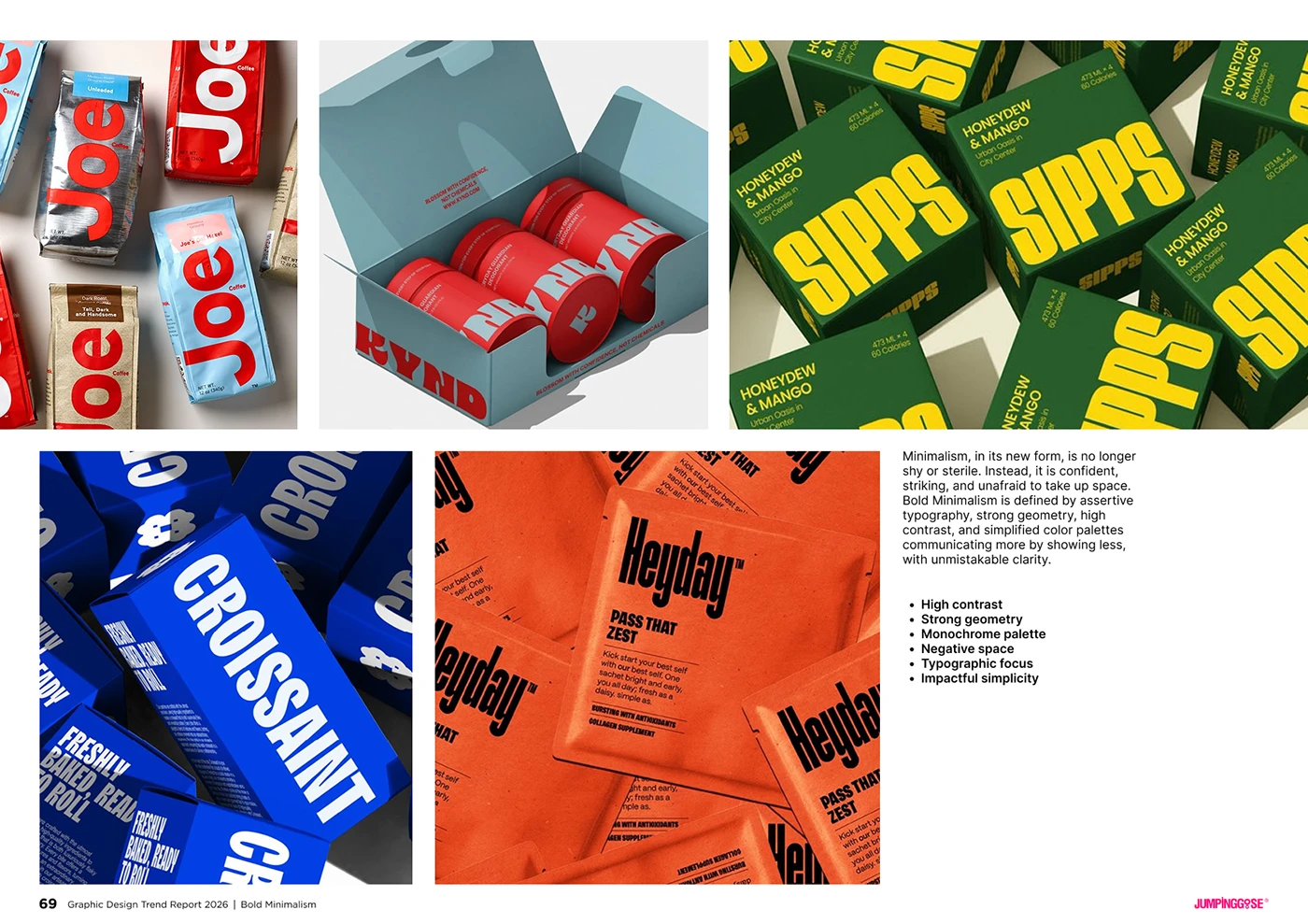 Minimalist design with high contrast and assertive typographic hierarchy