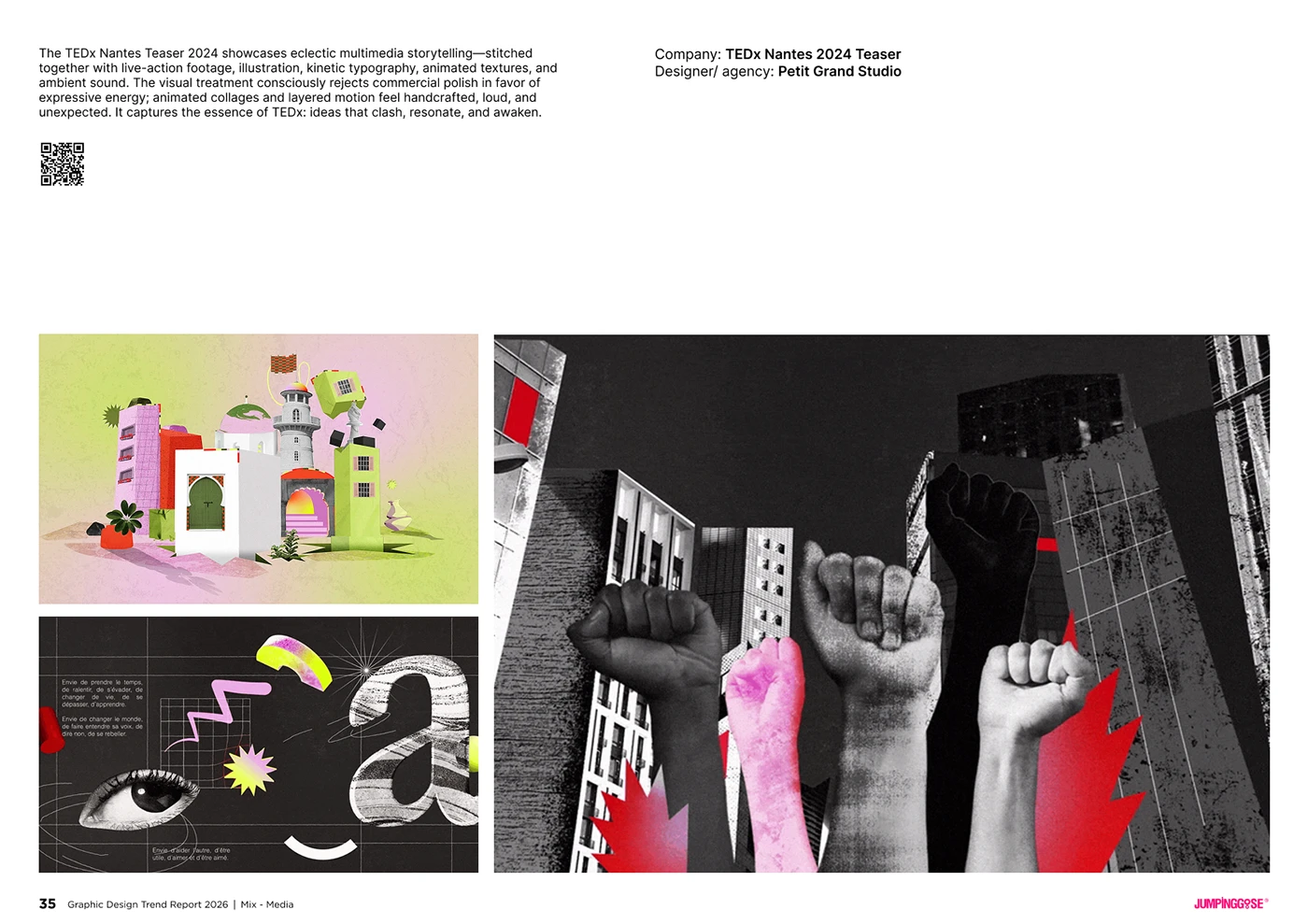 Mixed-media visual system layering photography, graphic shapes, and textures