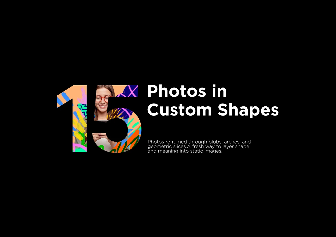 Photography framed within custom geometric shapes as part of a graphic design layout