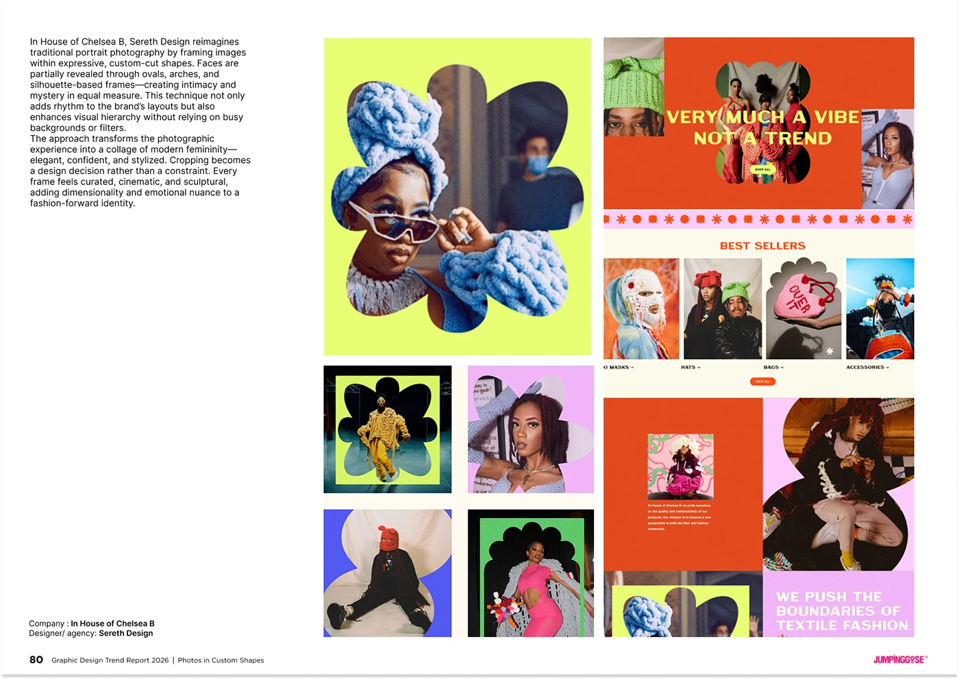 Editorial design using photography placed inside decorative custom frames