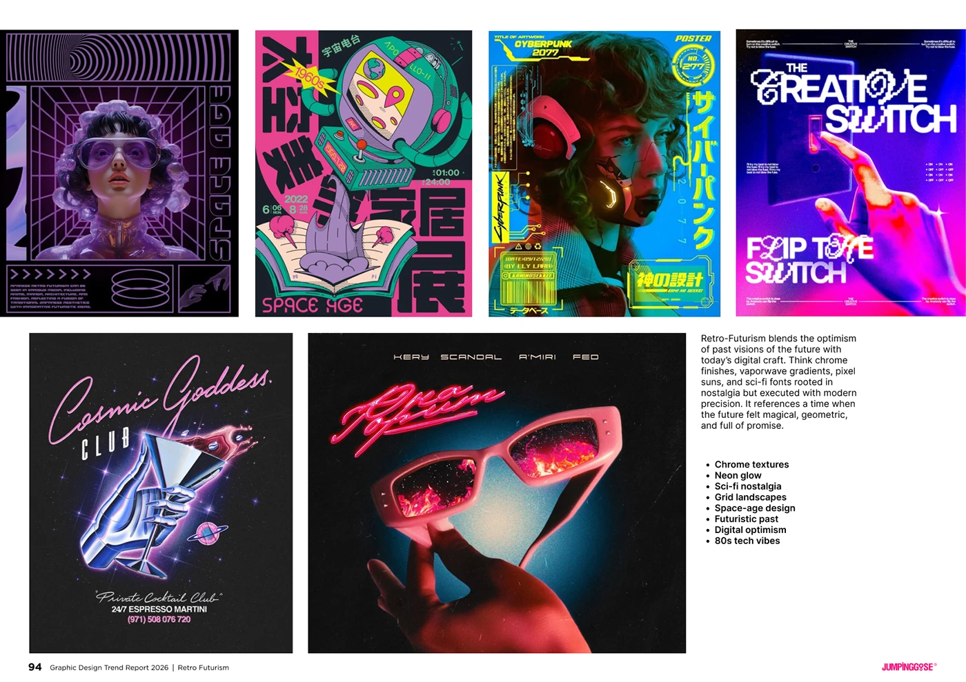 Futuristic design inspired by retro sci fi aesthetics and neon color palettes