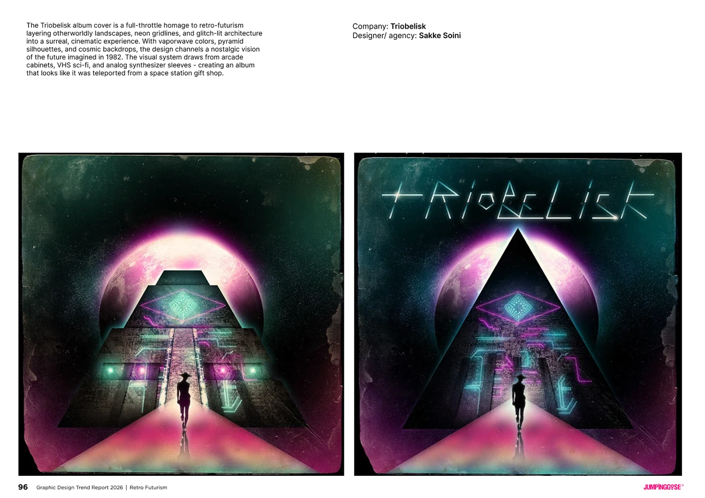 Retro futurist visual design featuring bold typography and futuristic motifs