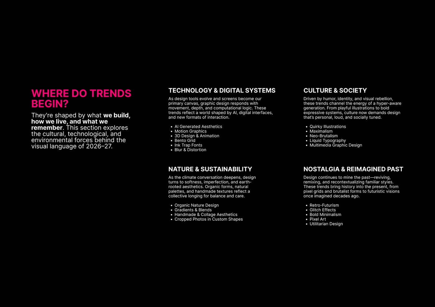 Diagram explaining where graphic design trends originate and how they evolve