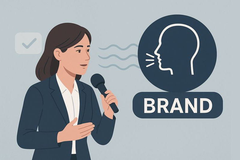 Illustration showing a speaker representing voice consistency as part of brand identity