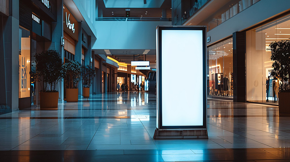 Digital signage screen used for promotions inside a shopping mall