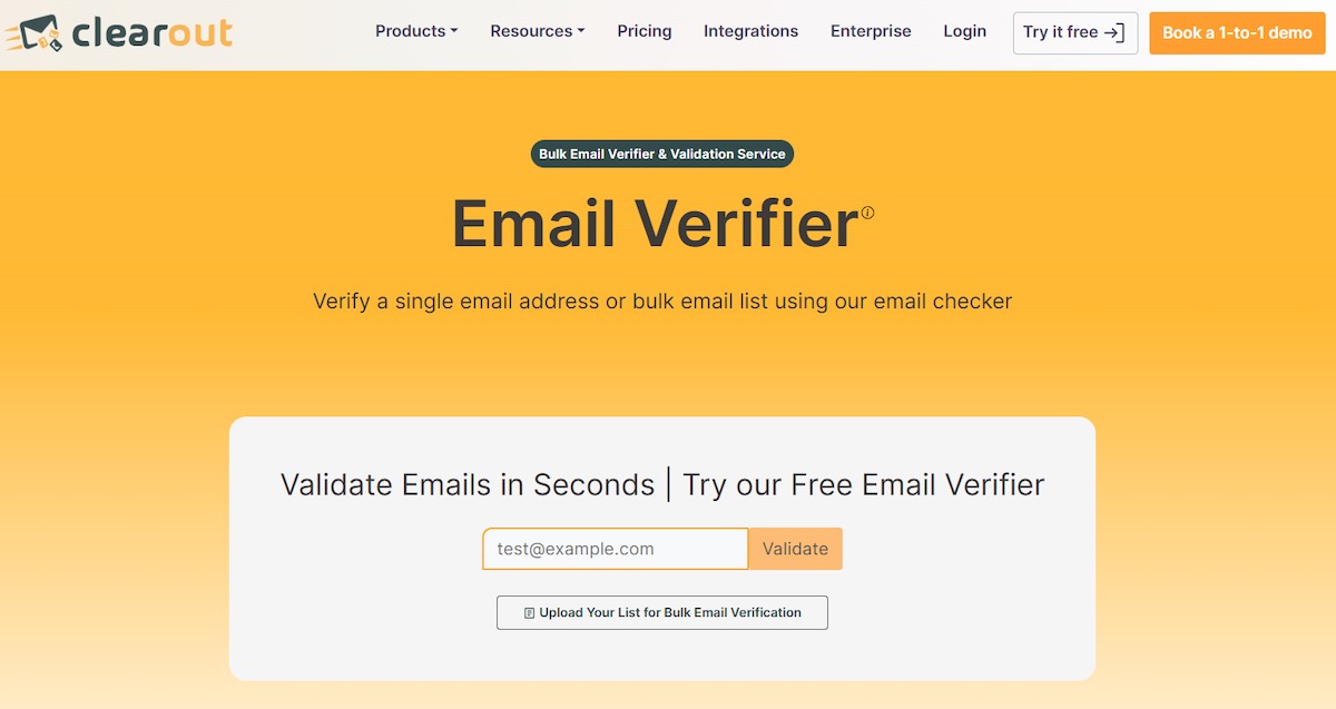Clearout email verifier interface for bulk email validation and real-time email checking 