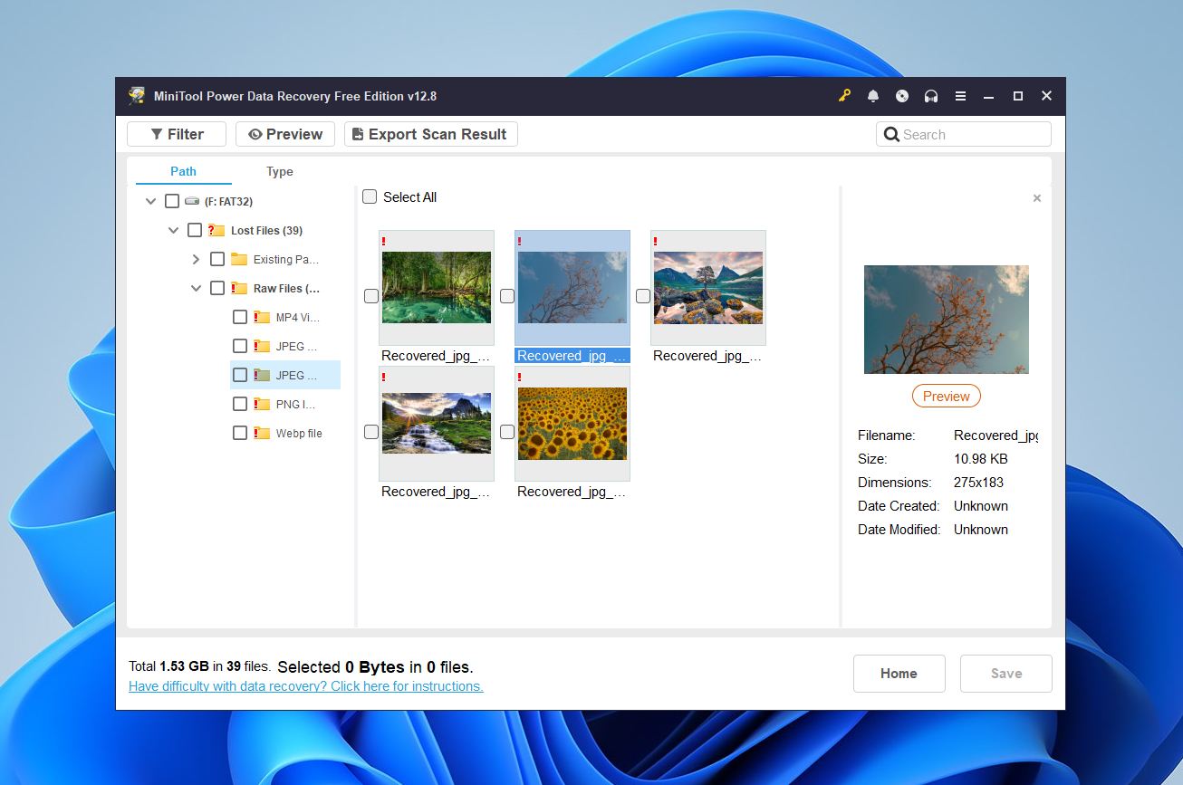 MiniTool Power Data Recovery interface previewing recovered photos