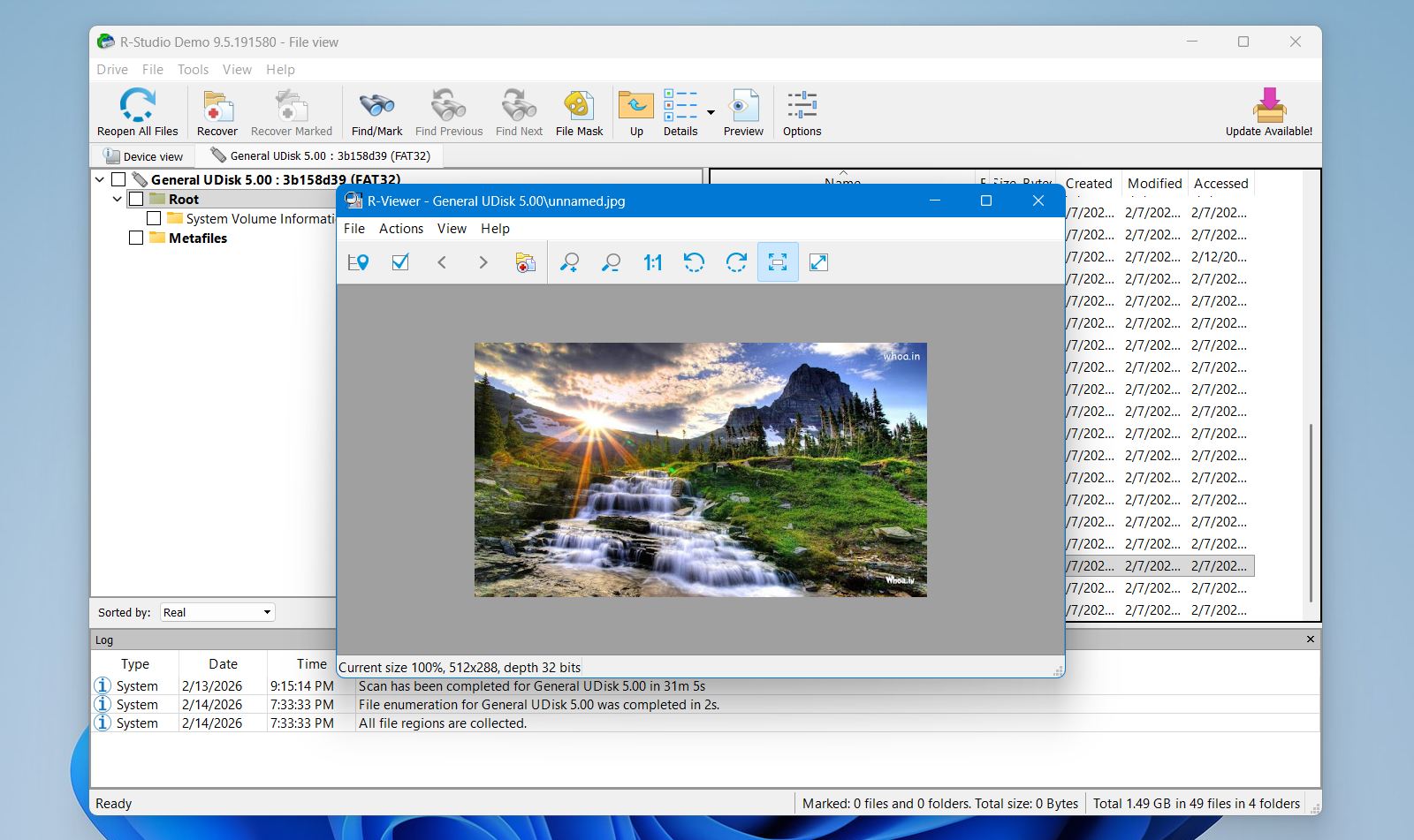 R-Studio recovery software displaying recovered image preview