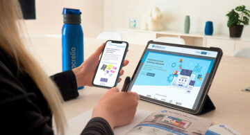 Modern marketing tools in use on smartphone and tablet for content creation and workflow management