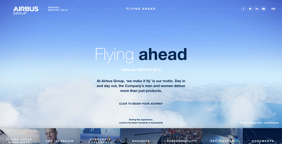 Airbus digital annual report interactive website design