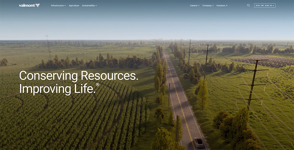 Valmont Industries corporate website clean design example