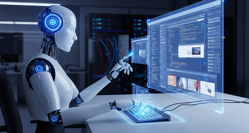 artificial intelligence designing a website interface on computer