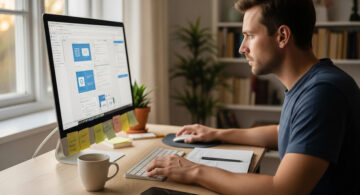 web designer creating a website layout on computer