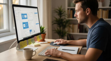 web designer creating a website layout on computer