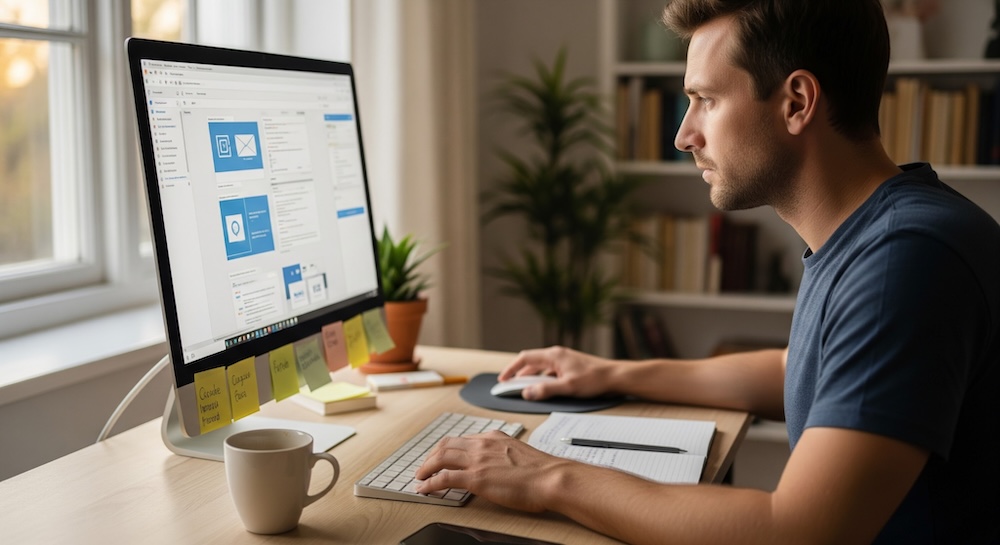 web designer working on website layout and design on computer