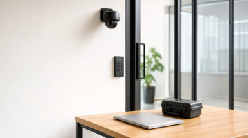 Creative agency studio protected by security monitoring and access control
