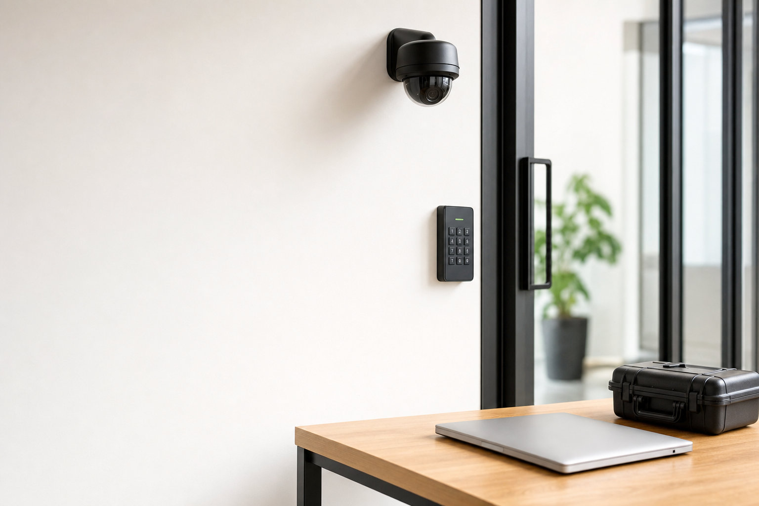 Security camera and access control system in a creative agency studio