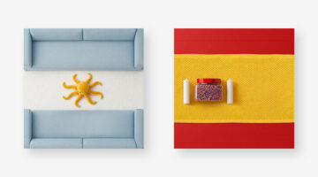 IKEA products styled as the Argentina and Spain flags for the 2026 World Cup final, from IKEA Canada's Assemble the World campaign