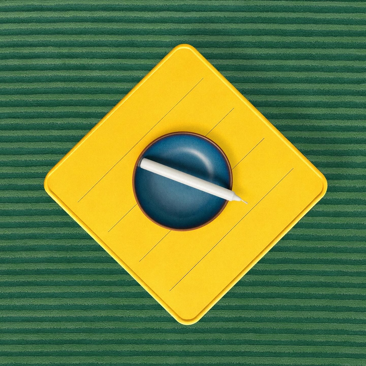 Brazil flag recreated with a green rug, yellow table, blue bowl and white candle using IKEA products