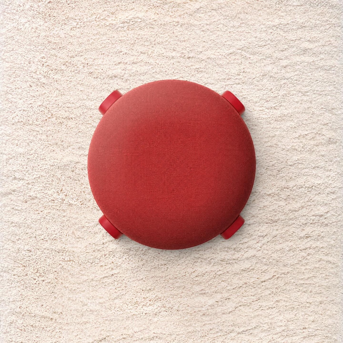 Japan flag recreated with a round red stool centred on a white rug using IKEA products