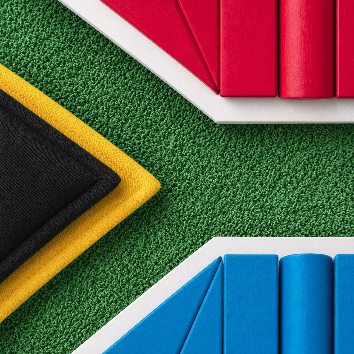 South Africa flag recreated with green, red, blue, black, yellow and white IKEA textiles and furniture