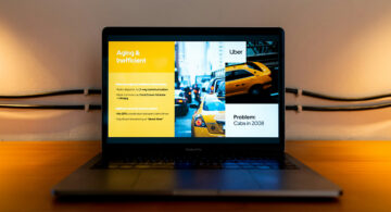 Laptop showing a PowerPoint deck for OnlyDoc PPTX to PDF converter review