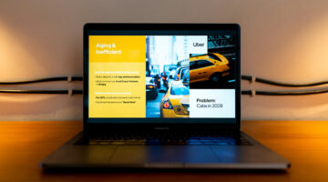 Laptop showing a PowerPoint deck for OnlyDoc PPTX to PDF converter review