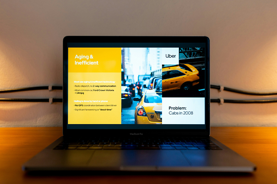 PowerPoint presentation open on a laptop before converting to PDF with OnlyDoc