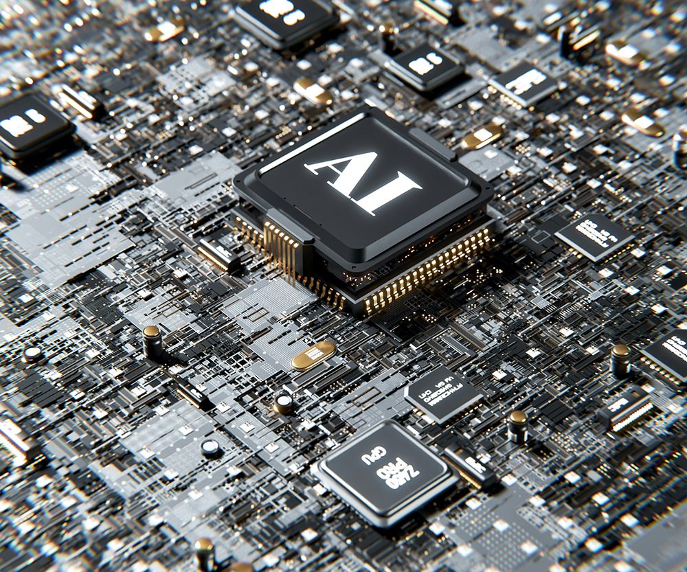 AI processor chip representing intelligent agent design patterns